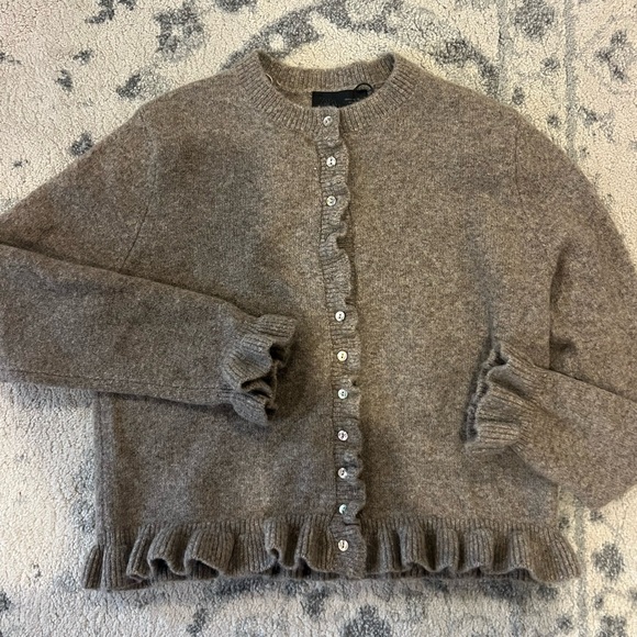 Zara Sweaters - Zara Ruffle-Trim Crewneck Cardigan - Taupe Brown